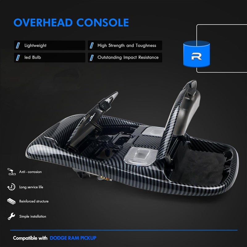 RHAOCZIYAUTO Front LED Overhead Console Assembly Fit for Dodge Ram 1500 2500 3500 1998-2002 Cab Interior Ceiling Dome Reading Light Map lights Lamp Replaces # SN96TL2AA SN94TL2AA L0021202 5013609AA (Carbon fibre) - Image 3